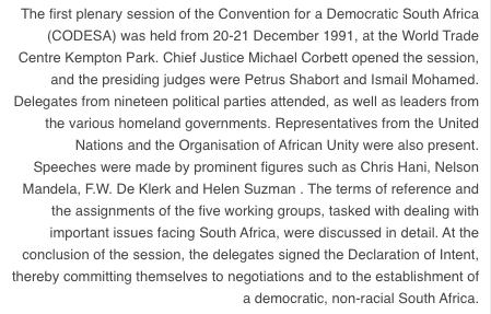 Transcript of the first plenary session of CODESA, 20-21 December 1991.