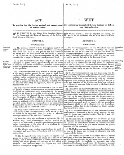Front page of Black Administration Act No 38 of 1927.