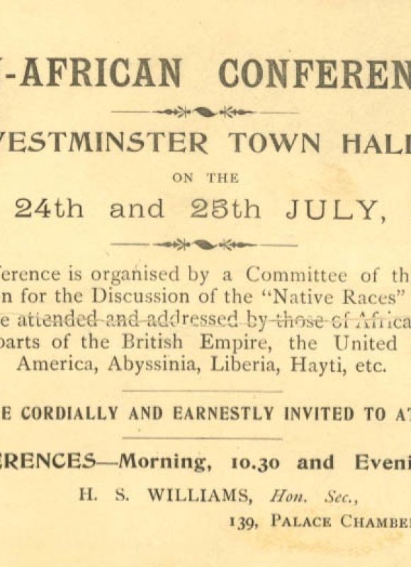 Invitation to the Pan-African Conference at Westminster Town Hall, London, 23–25 July 1900.