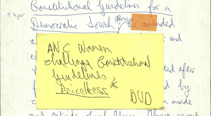 Original version of the Constitutional Guidelines in Albie Sachs’s pen.