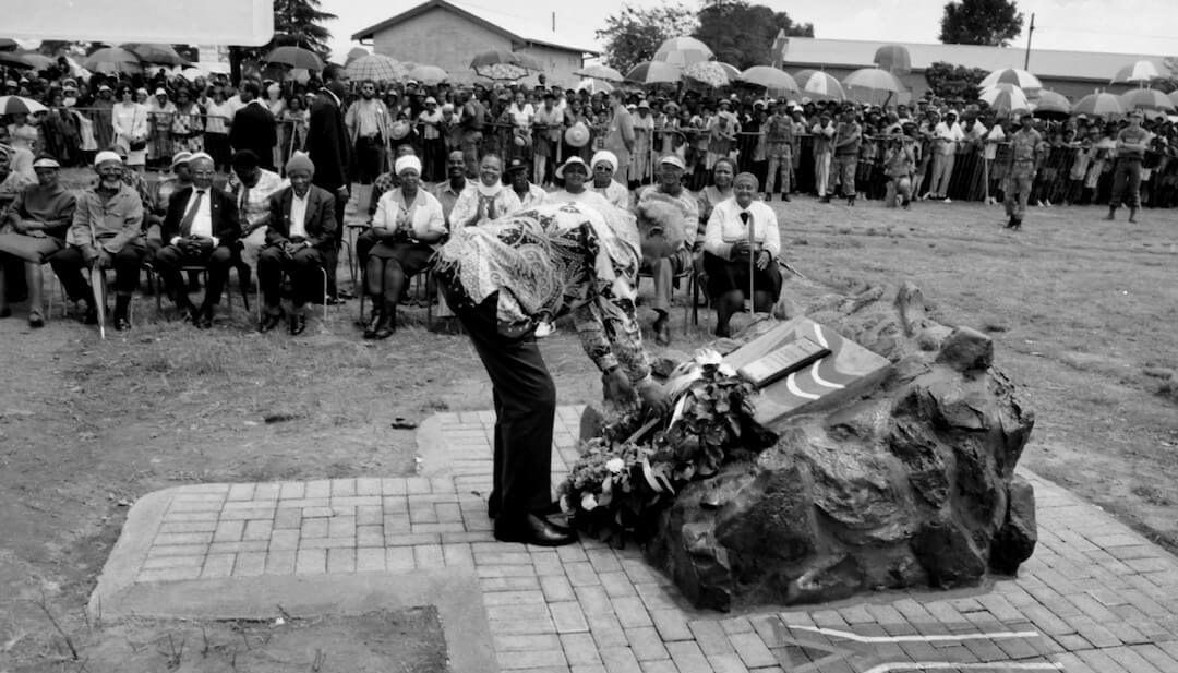 President Mandela laying a wreath at the monument to the victims of the Sharpeville Massacre.