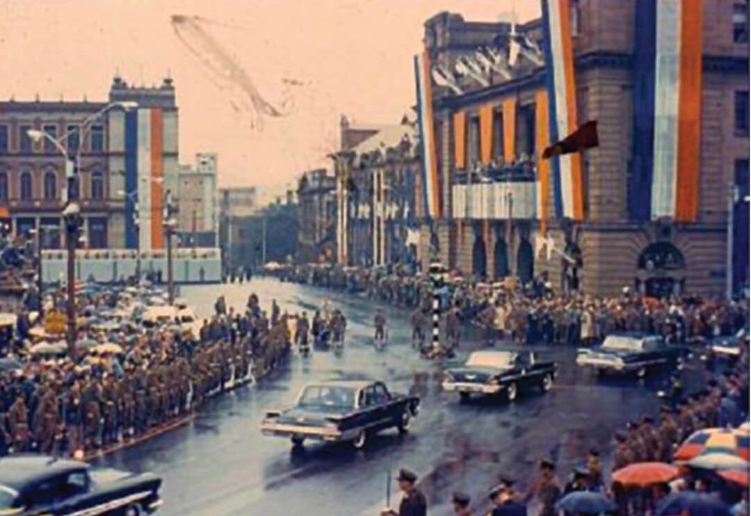 After being sworn in, State President CR Swart is accompanied by a mounted escort to Church Square in Pretoria, 31 May 1961.